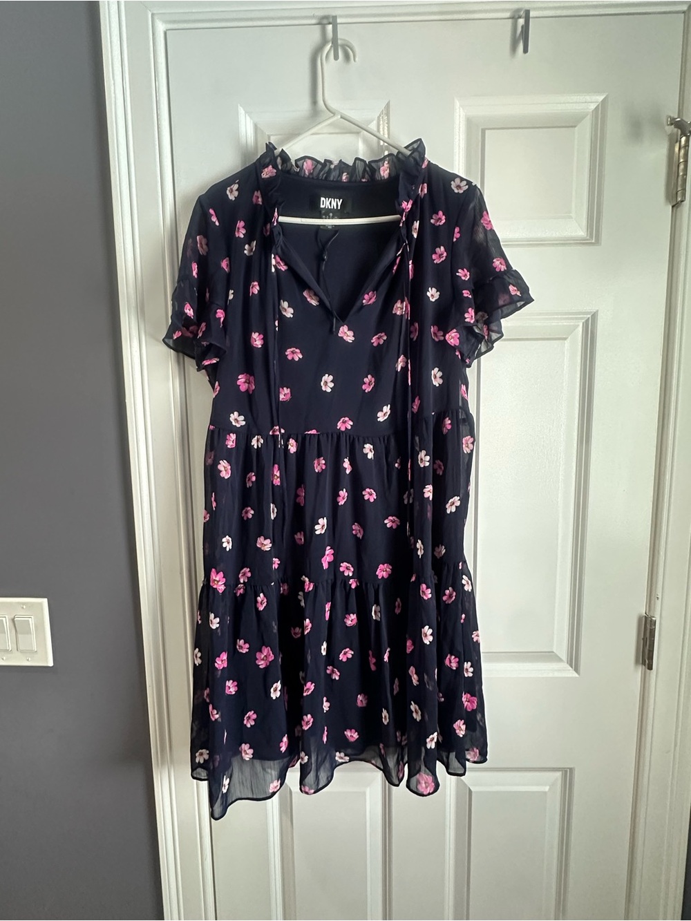 DKNY Navy Dress with Pink Floral Accents